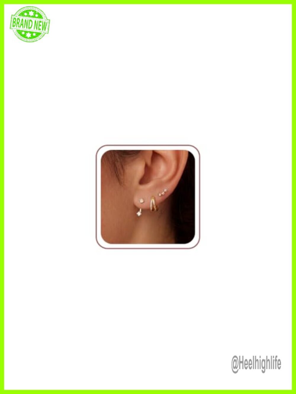 14K Plated Gold CZ Hoop Stud Ear Climber Set Hypoallergenic